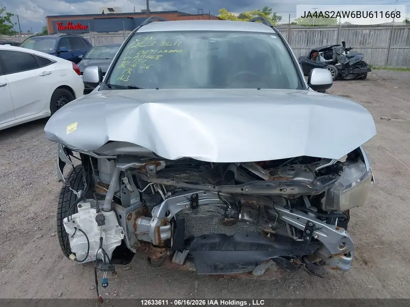 2011 Mitsubishi Outlander Es VIN: JA4AS2AW6BU611668 Lot: 12633611