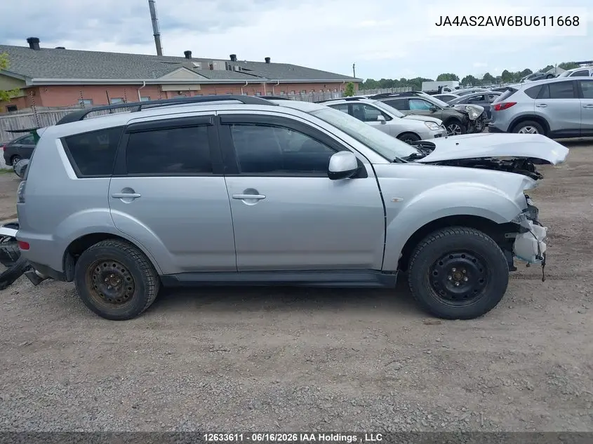 2011 Mitsubishi Outlander Es VIN: JA4AS2AW6BU611668 Lot: 12633611