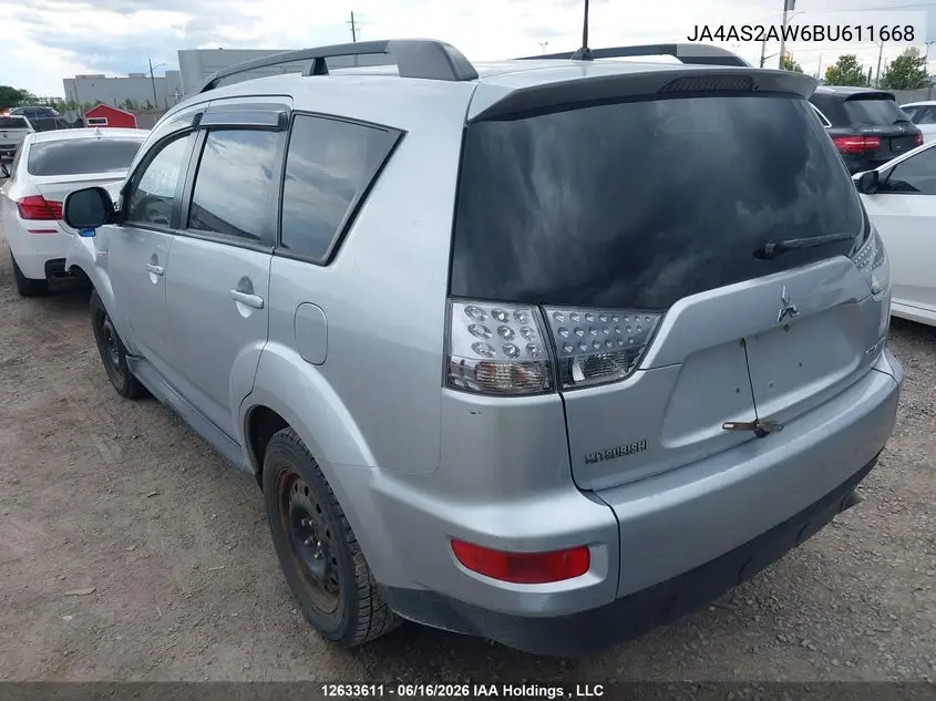 2011 Mitsubishi Outlander Es VIN: JA4AS2AW6BU611668 Lot: 12633611