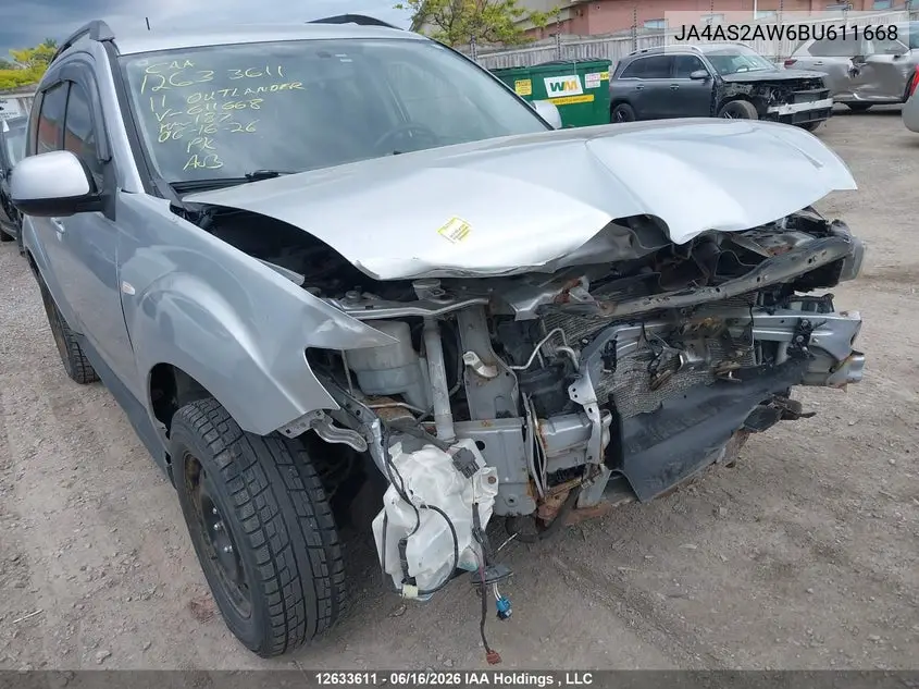 2011 Mitsubishi Outlander Es VIN: JA4AS2AW6BU611668 Lot: 12633611