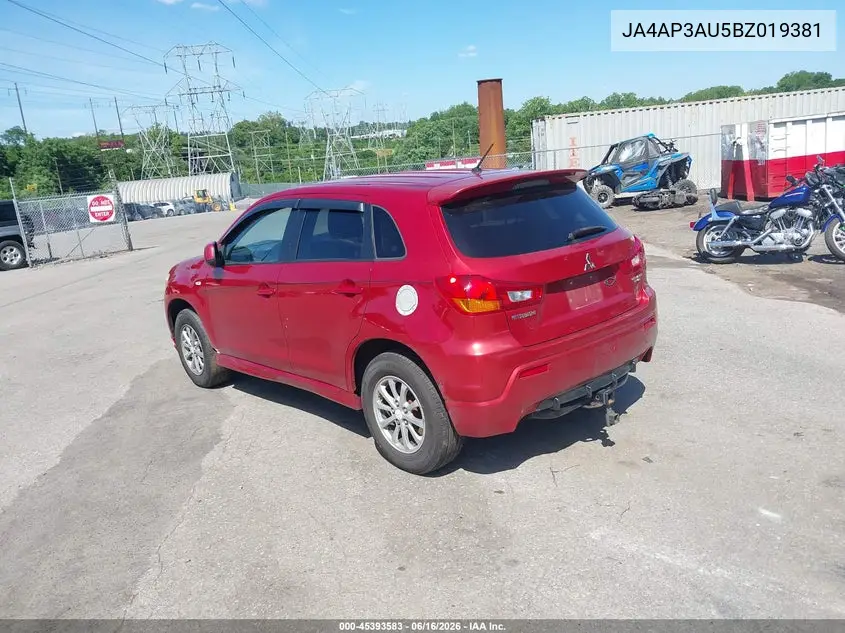 2011 Mitsubishi Outlander Sport Es VIN: JA4AP3AU5BZ019381 Lot: 45393583