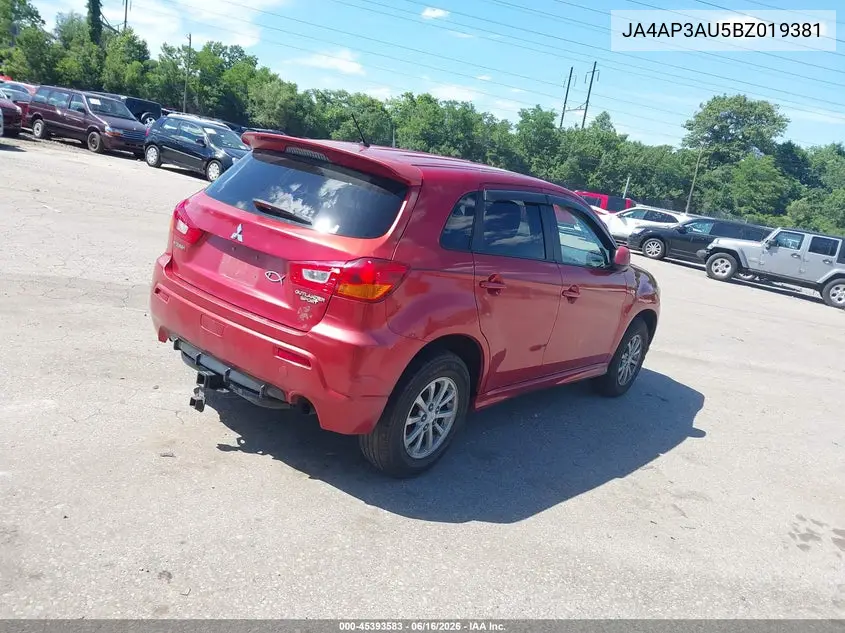 2011 Mitsubishi Outlander Sport Es VIN: JA4AP3AU5BZ019381 Lot: 45393583
