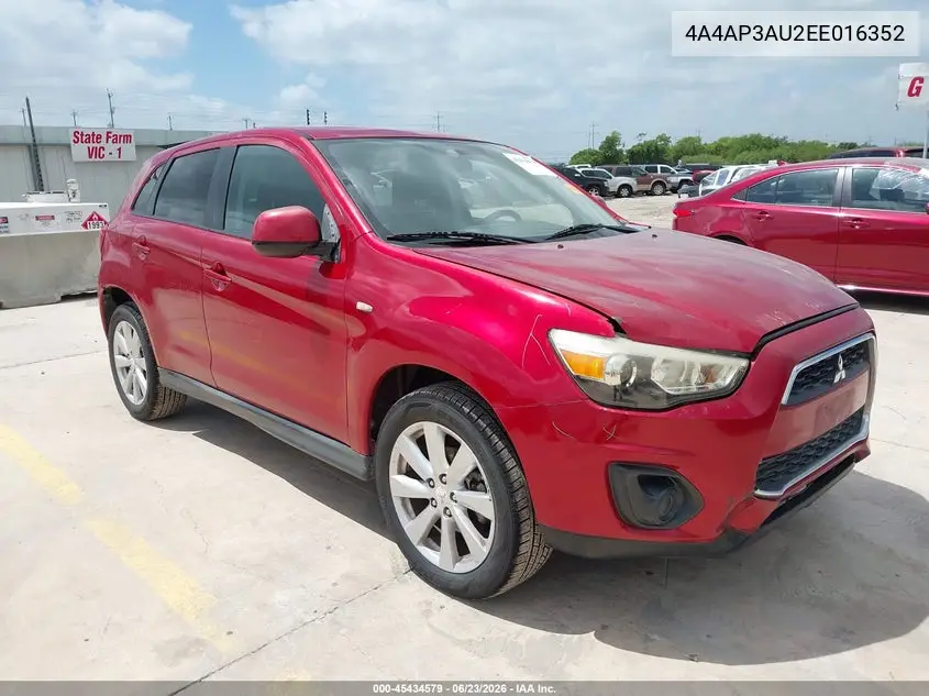 2014 Mitsubishi Outlander Sport Es VIN: 4A4AP3AU2EE016352 Lot: 45434579