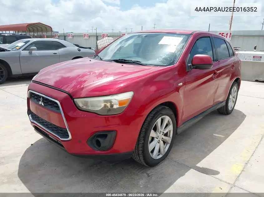 2014 Mitsubishi Outlander Sport Es VIN: 4A4AP3AU2EE016352 Lot: 45434579