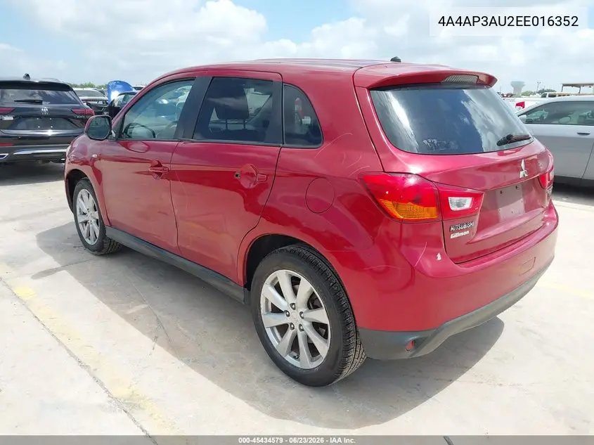 2014 Mitsubishi Outlander Sport Es VIN: 4A4AP3AU2EE016352 Lot: 45434579