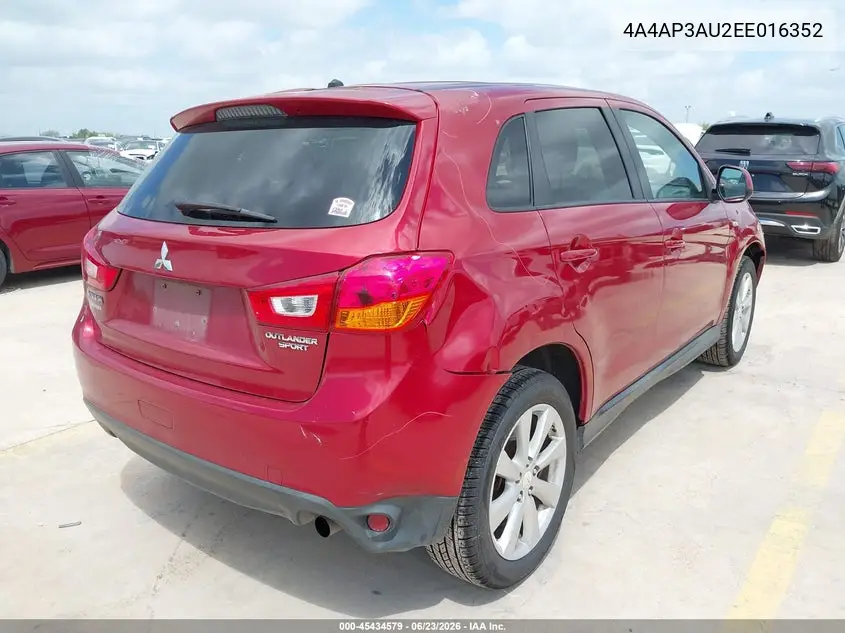 2014 Mitsubishi Outlander Sport Es VIN: 4A4AP3AU2EE016352 Lot: 45434579