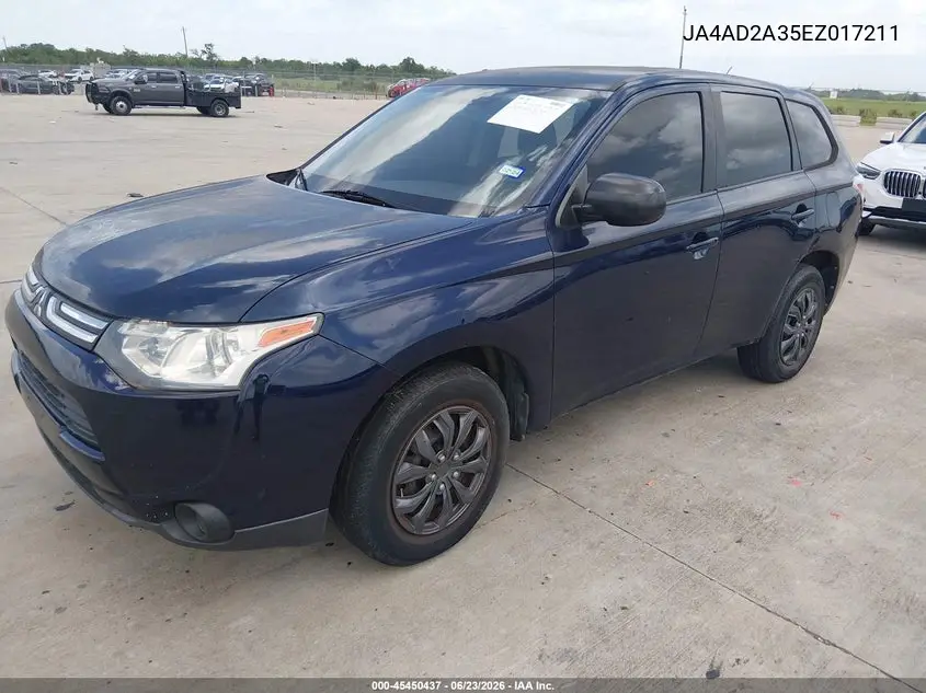 2014 Mitsubishi Outlander Es VIN: JA4AD2A35EZ017211 Lot: 45450437