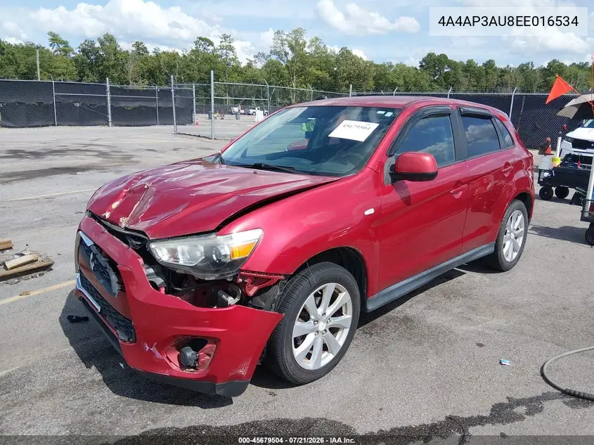 2014 Mitsubishi Outlander Sport Es VIN: 4A4AP3AU8EE016534 Lot: 45679504