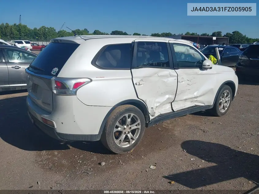 2015 Mitsubishi Outlander Se VIN: JA4AD3A31FZ005905 Lot: 45360858