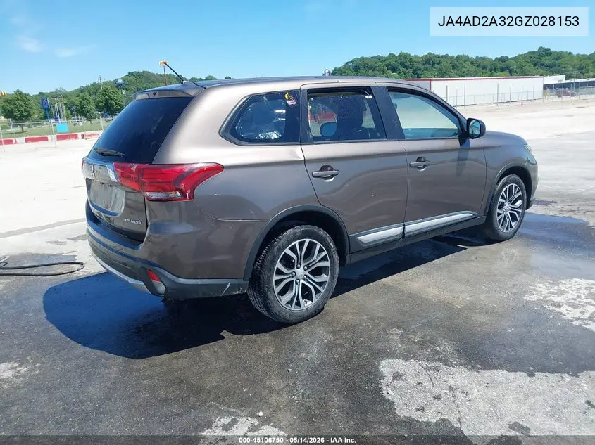 2016 Mitsubishi Outlander Es VIN: JA4AD2A32GZ028153 Lot: 45106750