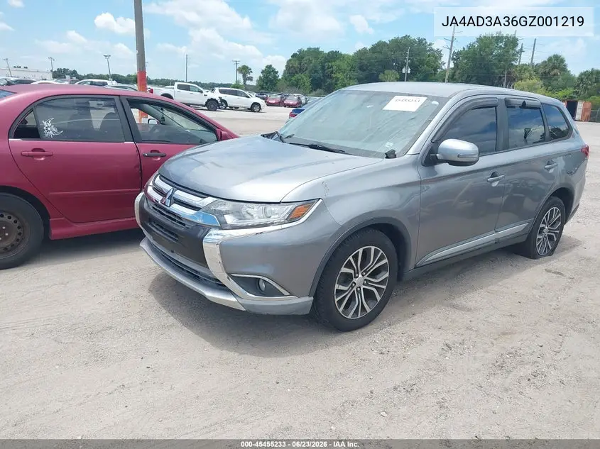 2016 Mitsubishi Outlander Se VIN: JA4AD3A36GZ001219 Lot: 45455233