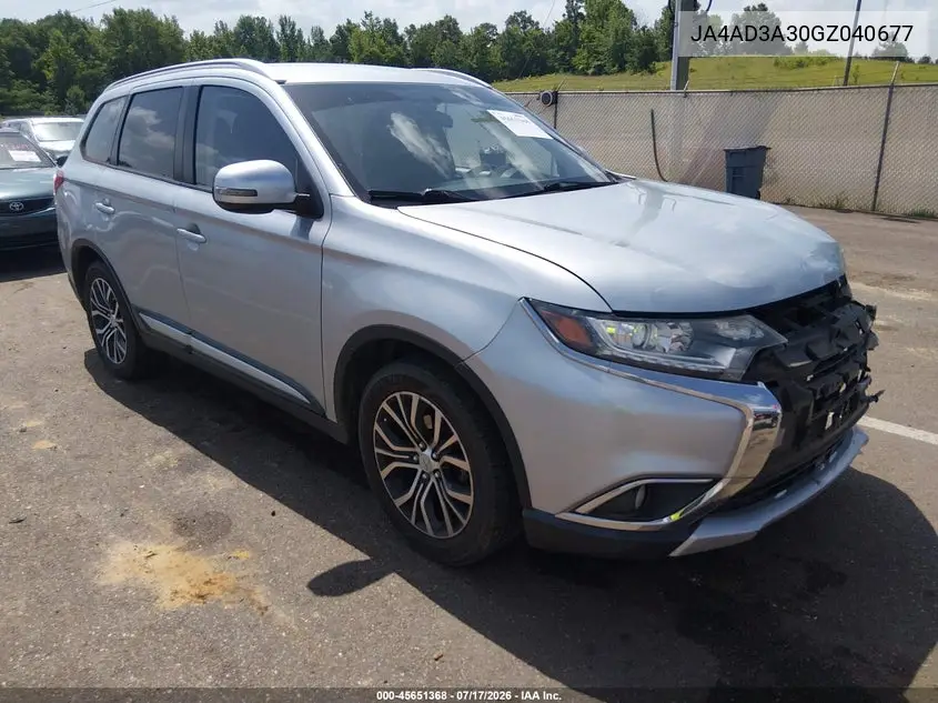 2016 Mitsubishi Outlander Se/Sel VIN: JA4AD3A30GZ040677 Lot: 45651368