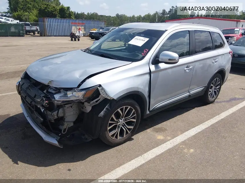 2016 Mitsubishi Outlander Se/Sel VIN: JA4AD3A30GZ040677 Lot: 45651368