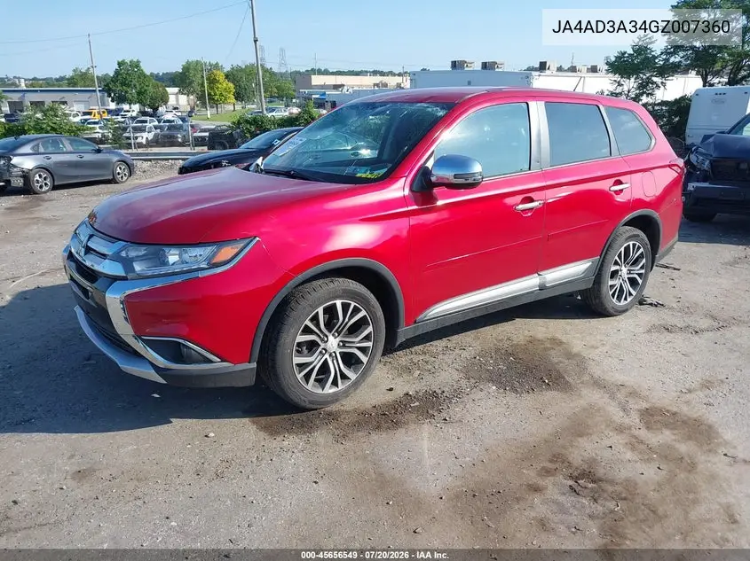 2016 Mitsubishi Outlander Se/Sel VIN: JA4AD3A34GZ007360 Lot: 45656549