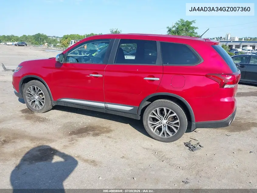 2016 Mitsubishi Outlander Se/Sel VIN: JA4AD3A34GZ007360 Lot: 45656549