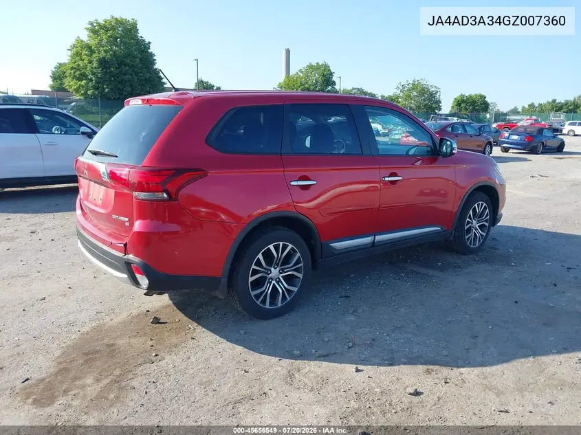 2016 Mitsubishi Outlander Se/Sel VIN: JA4AD3A34GZ007360 Lot: 45656549