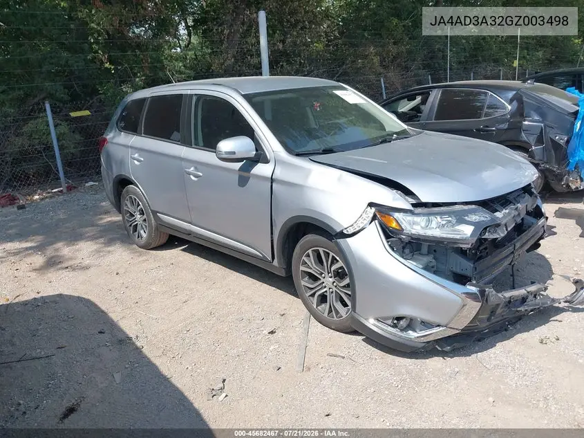 2016 Mitsubishi Outlander Se VIN: JA4AD3A32GZ003498 Lot: 45682467
