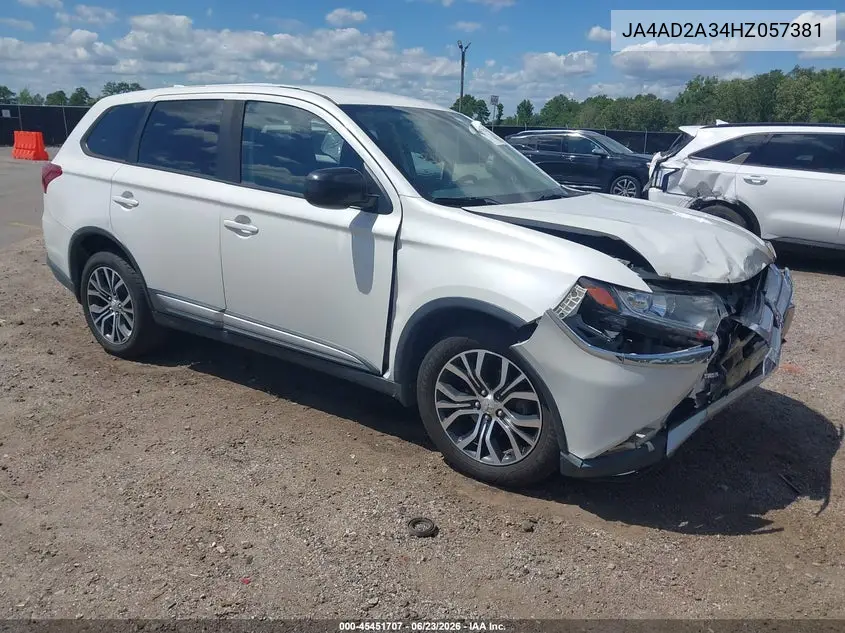 2017 Mitsubishi Outlander Es VIN: JA4AD2A34HZ057381 Lot: 45451707