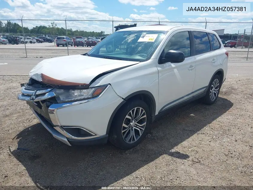 2017 Mitsubishi Outlander Es VIN: JA4AD2A34HZ057381 Lot: 45451707