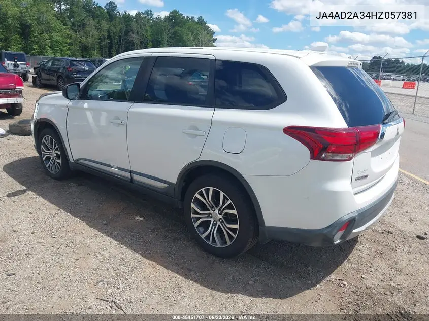2017 Mitsubishi Outlander Es VIN: JA4AD2A34HZ057381 Lot: 45451707
