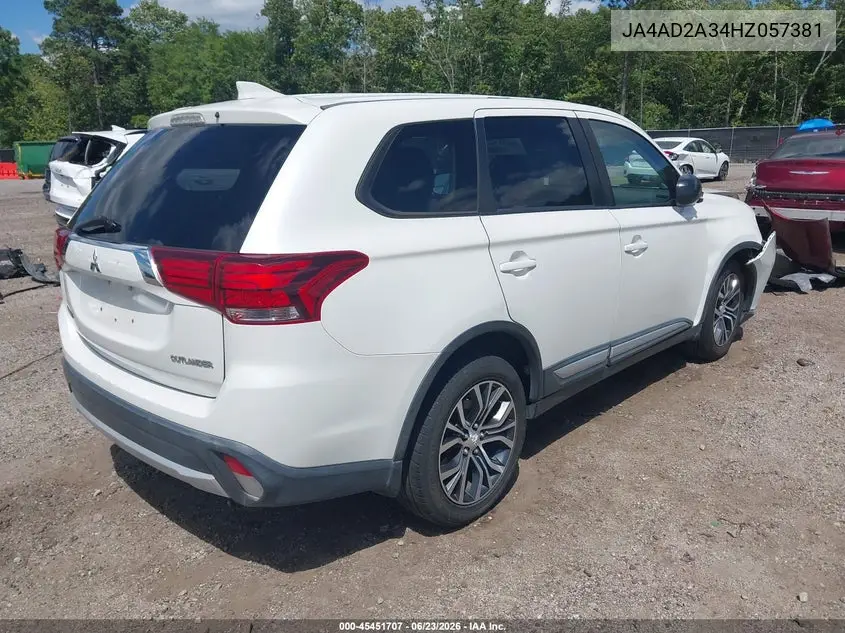 2017 Mitsubishi Outlander Es VIN: JA4AD2A34HZ057381 Lot: 45451707