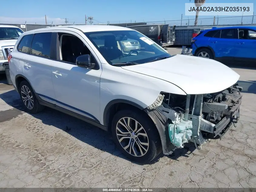 2017 Mitsubishi Outlander Es VIN: JA4AD2A33HZ035193 Lot: 45660547