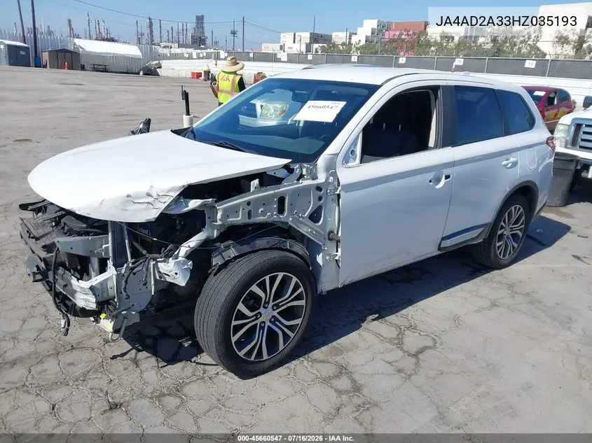 2017 Mitsubishi Outlander Es VIN: JA4AD2A33HZ035193 Lot: 45660547