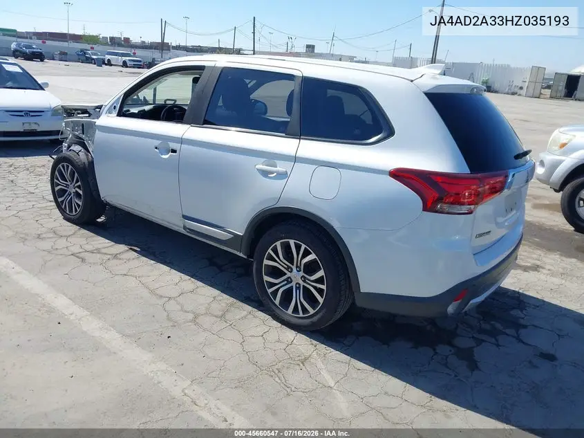 2017 Mitsubishi Outlander Es VIN: JA4AD2A33HZ035193 Lot: 45660547