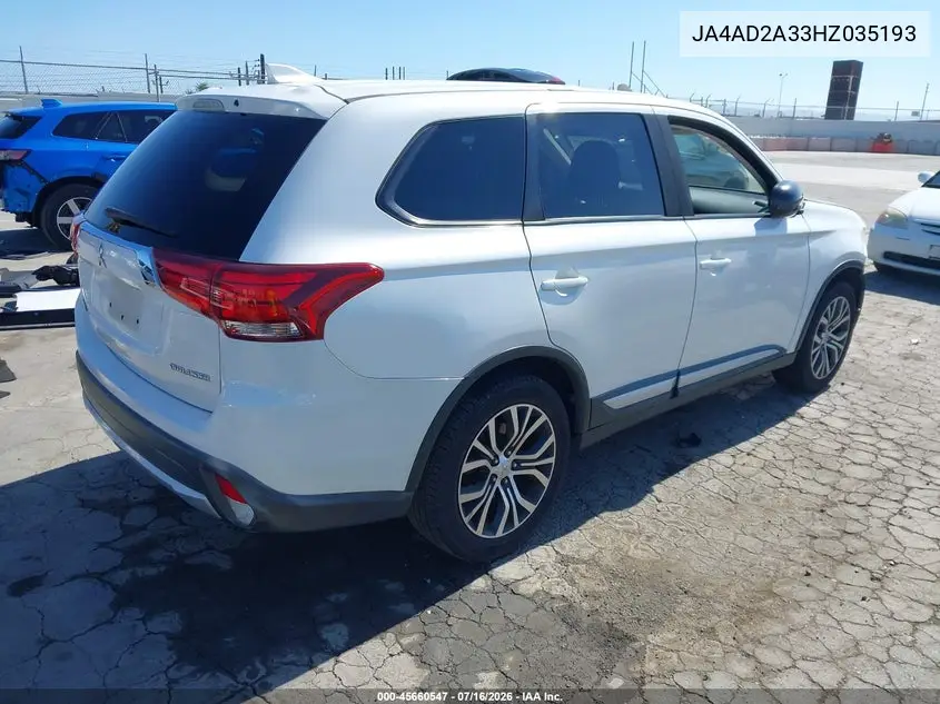 2017 Mitsubishi Outlander Es VIN: JA4AD2A33HZ035193 Lot: 45660547