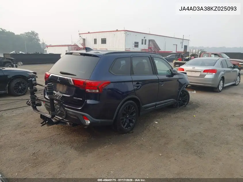 2019 Mitsubishi Outlander Le VIN: JA4AD3A38KZ025093 Lot: 45640175
