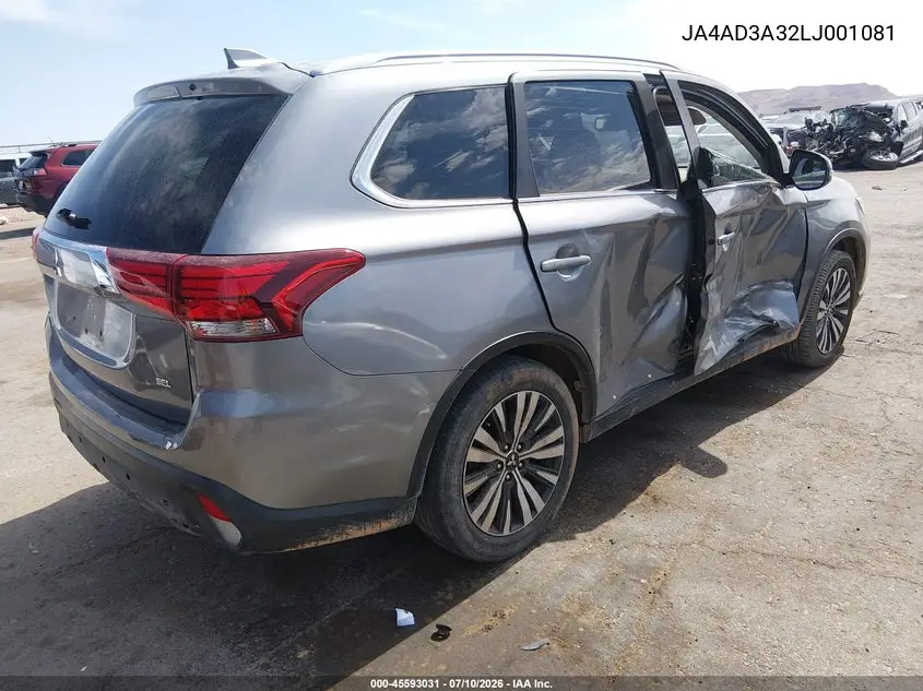 2020 Mitsubishi Outlander Le 2.4/Se 2.4/Sel 2.4/Sp 2.4 VIN: JA4AD3A32LJ001081 Lot: 45593031