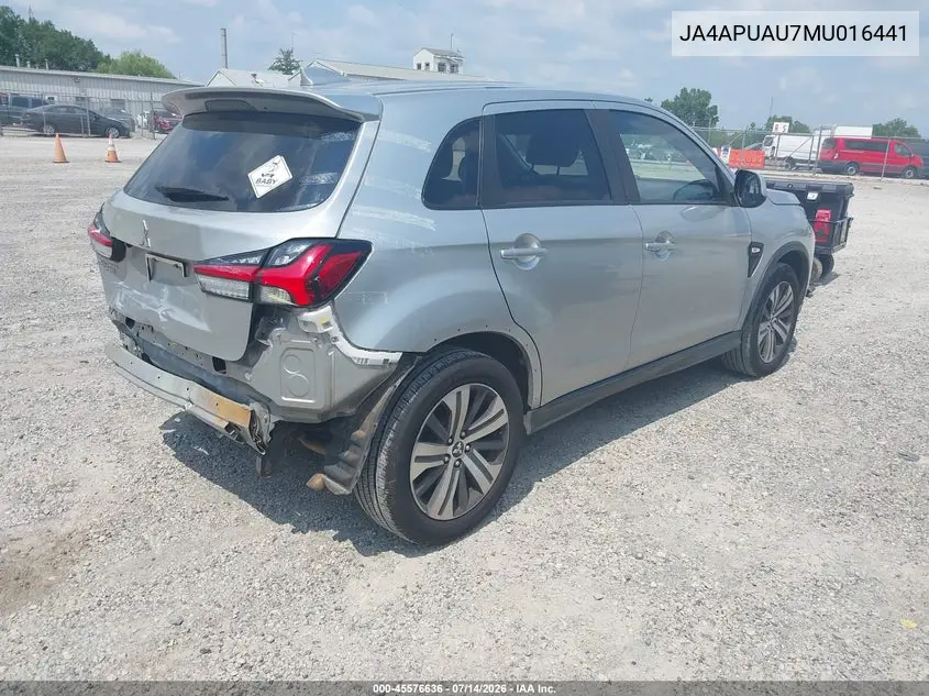 2021 Mitsubishi Outlander Sport 2.0 Be 2Wd/2.0 Es 2Wd/2.0 Le 2Wd/2.0 S 2Wd VIN: JA4APUAU7MU016441 Lot: 45576636
