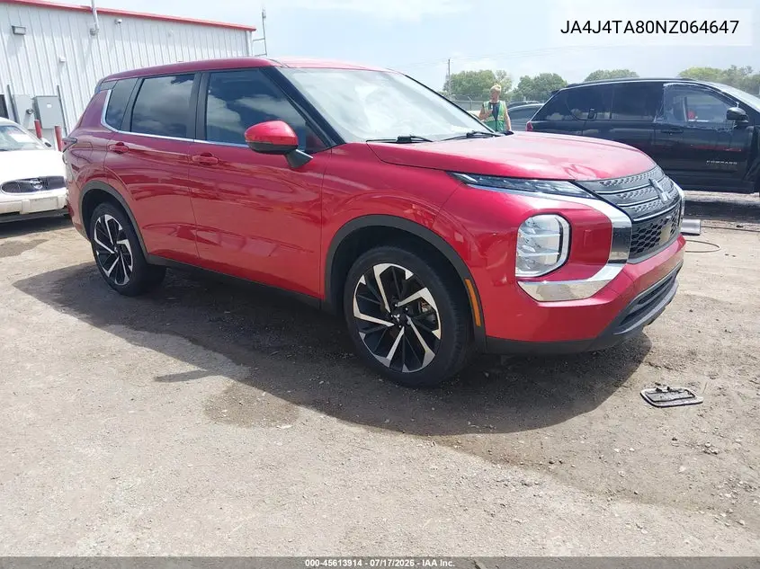 2022 Mitsubishi Outlander Es 2.5 S-Awc VIN: JA4J4TA80NZ064647 Lot: 45613914