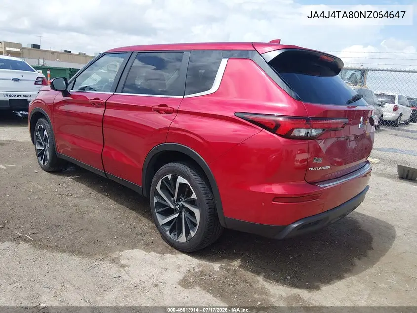 2022 Mitsubishi Outlander Es 2.5 S-Awc VIN: JA4J4TA80NZ064647 Lot: 45613914
