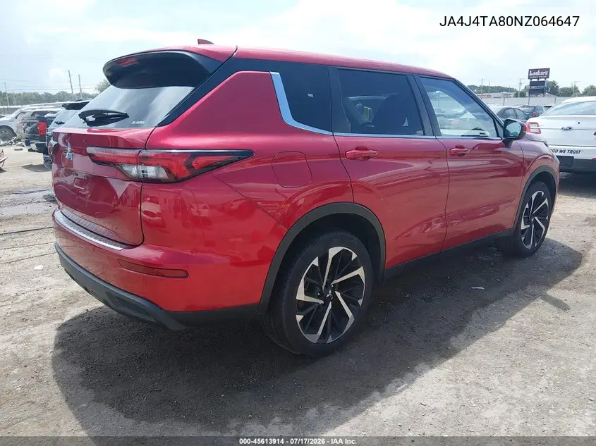 2022 Mitsubishi Outlander Es 2.5 S-Awc VIN: JA4J4TA80NZ064647 Lot: 45613914