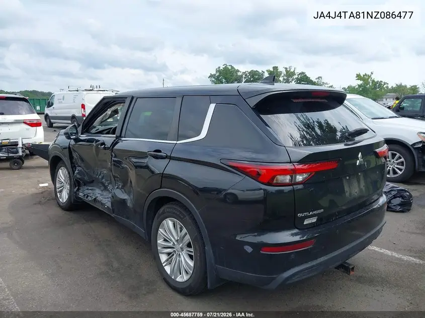 2022 Mitsubishi Outlander Es 2.5 S-Awc VIN: JA4J4TA81NZ086477 Lot: 45687759
