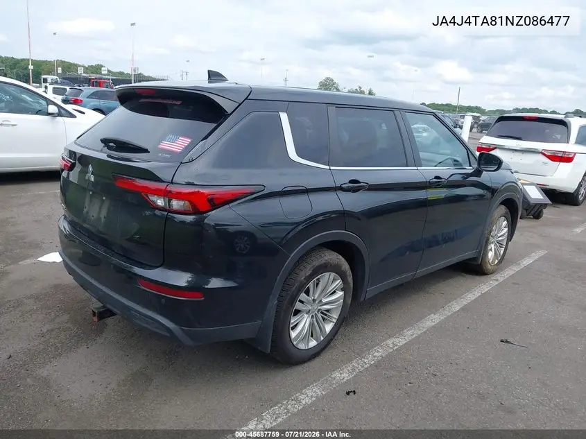 2022 Mitsubishi Outlander Es 2.5 S-Awc VIN: JA4J4TA81NZ086477 Lot: 45687759