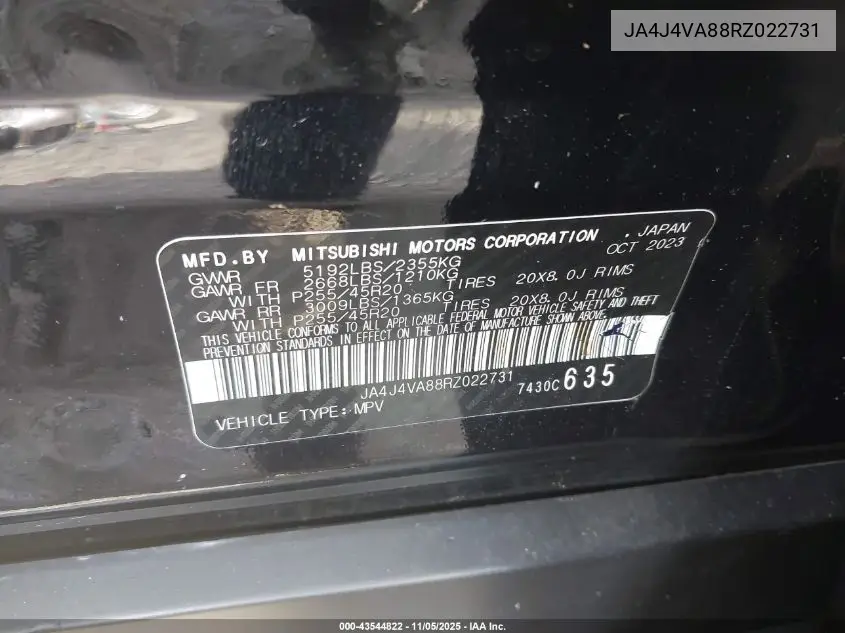 JA4J4VA88RZ022731 2024 Mitsubishi Outlander Se 2.5