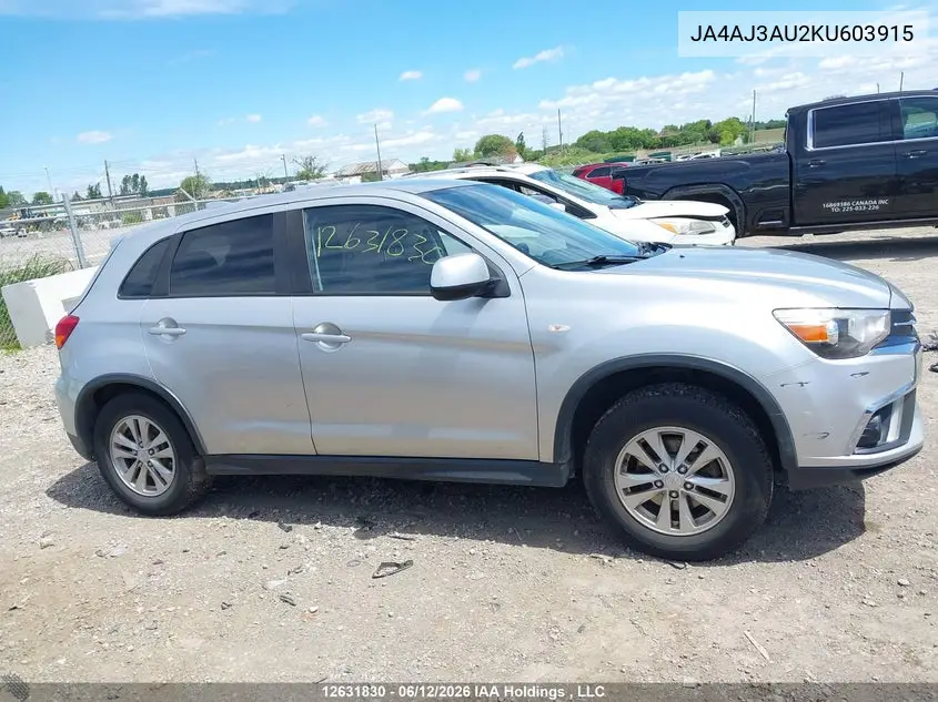 2019 Mitsubishi Rvr Se/Se Black Edition/Se Limited Edition VIN: JA4AJ3AU2KU603915 Lot: 12631830