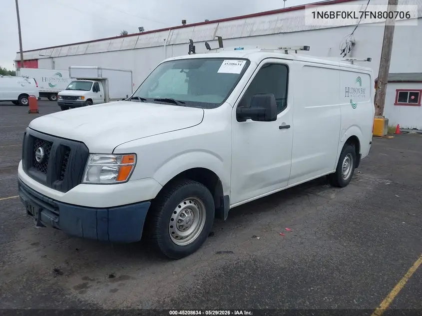 2015 Nissan Nv Cargo Nv1500 S V6 VIN: 1N6BF0KL7FN800706 Lot: 45208634