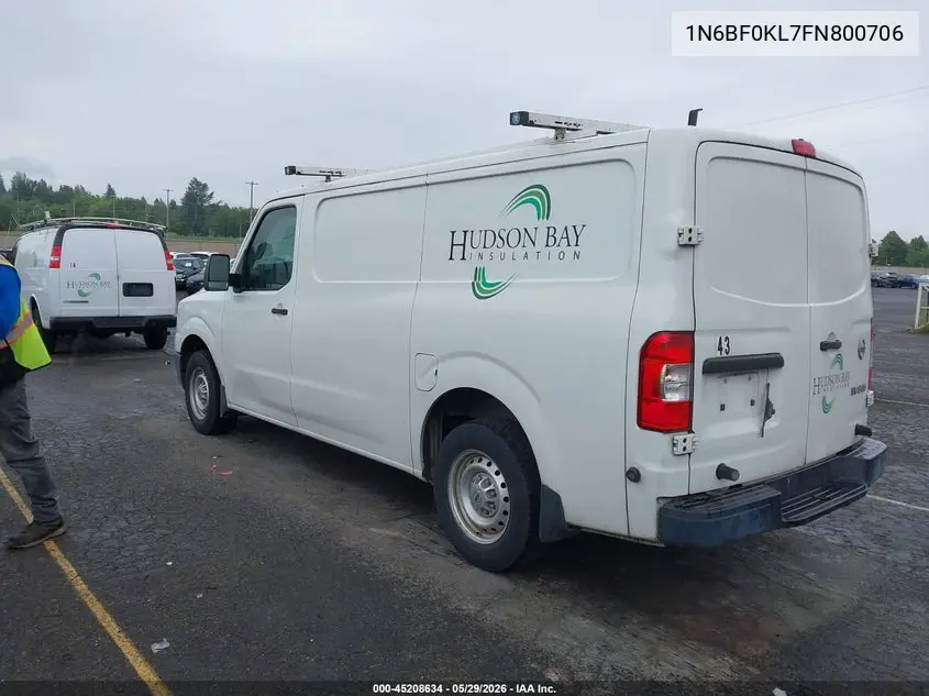 2015 Nissan Nv Cargo Nv1500 S V6 VIN: 1N6BF0KL7FN800706 Lot: 45208634