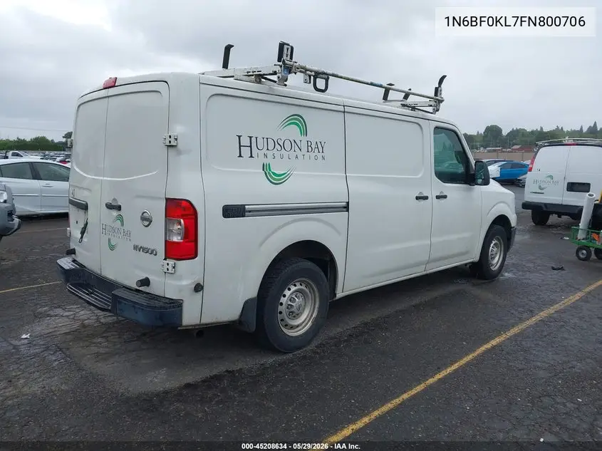 2015 Nissan Nv Cargo Nv1500 S V6 VIN: 1N6BF0KL7FN800706 Lot: 45208634