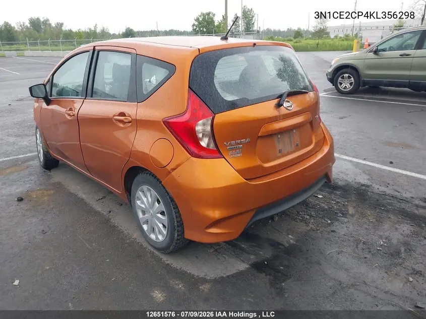 2019 Nissan Versa Note S/Sr/Sv VIN: 3N1CE2CP4KL356298 Lot: 12651576