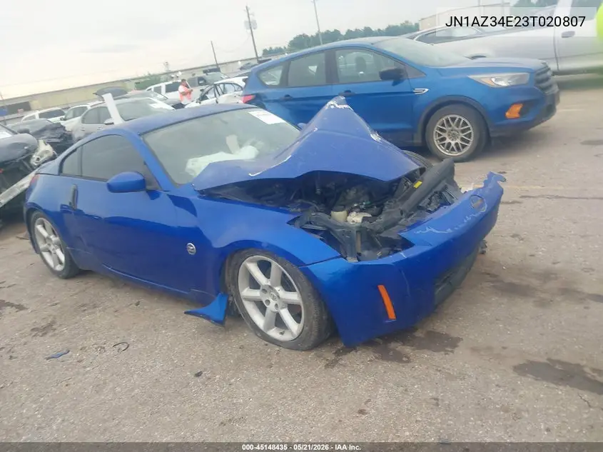 2003 Nissan 350Z VIN: JN1AZ34E23T020807 Lot: 45148435