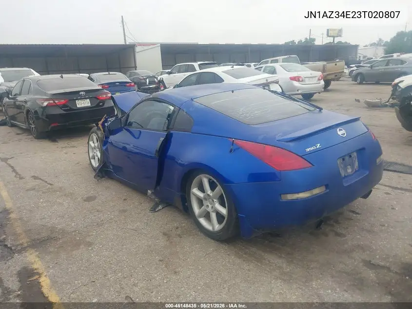 2003 Nissan 350Z VIN: JN1AZ34E23T020807 Lot: 45148435
