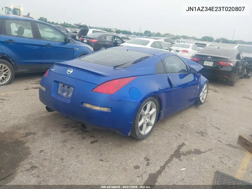 2003 Nissan 350Z VIN: JN1AZ34E23T020807 Lot: 45148435