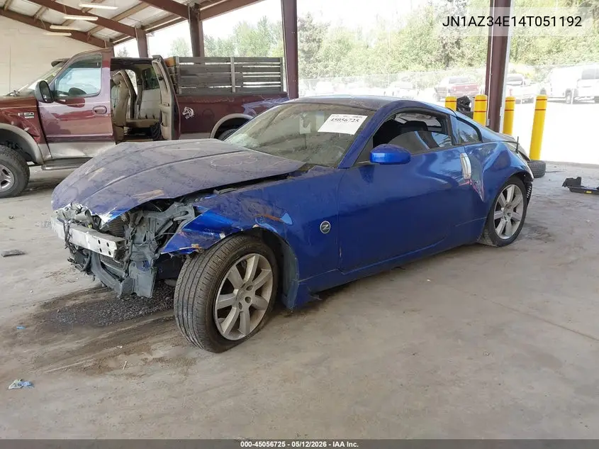 2004 Nissan 350Z Touring VIN: JN1AZ34E14T051192 Lot: 45056725
