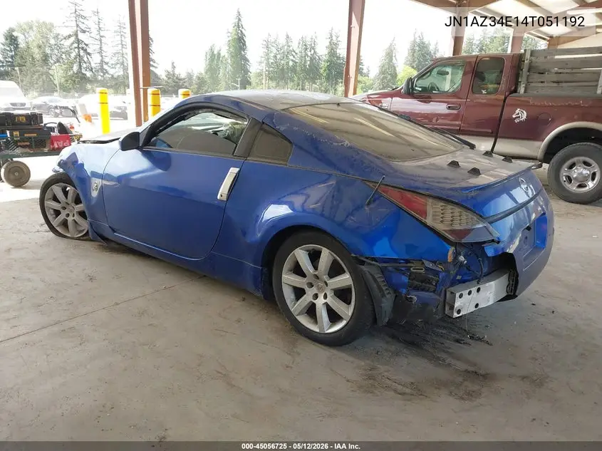 2004 Nissan 350Z Touring VIN: JN1AZ34E14T051192 Lot: 45056725