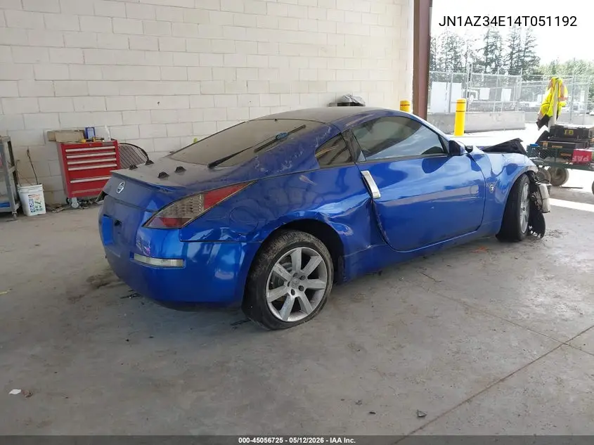 2004 Nissan 350Z Touring VIN: JN1AZ34E14T051192 Lot: 45056725