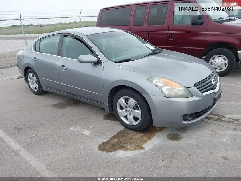2008 Nissan Altima 2.5 S VIN: 1N4AL21E98N402931 Lot: 45238813